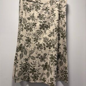 Floral Print A-Line Skirt - Beige and Green